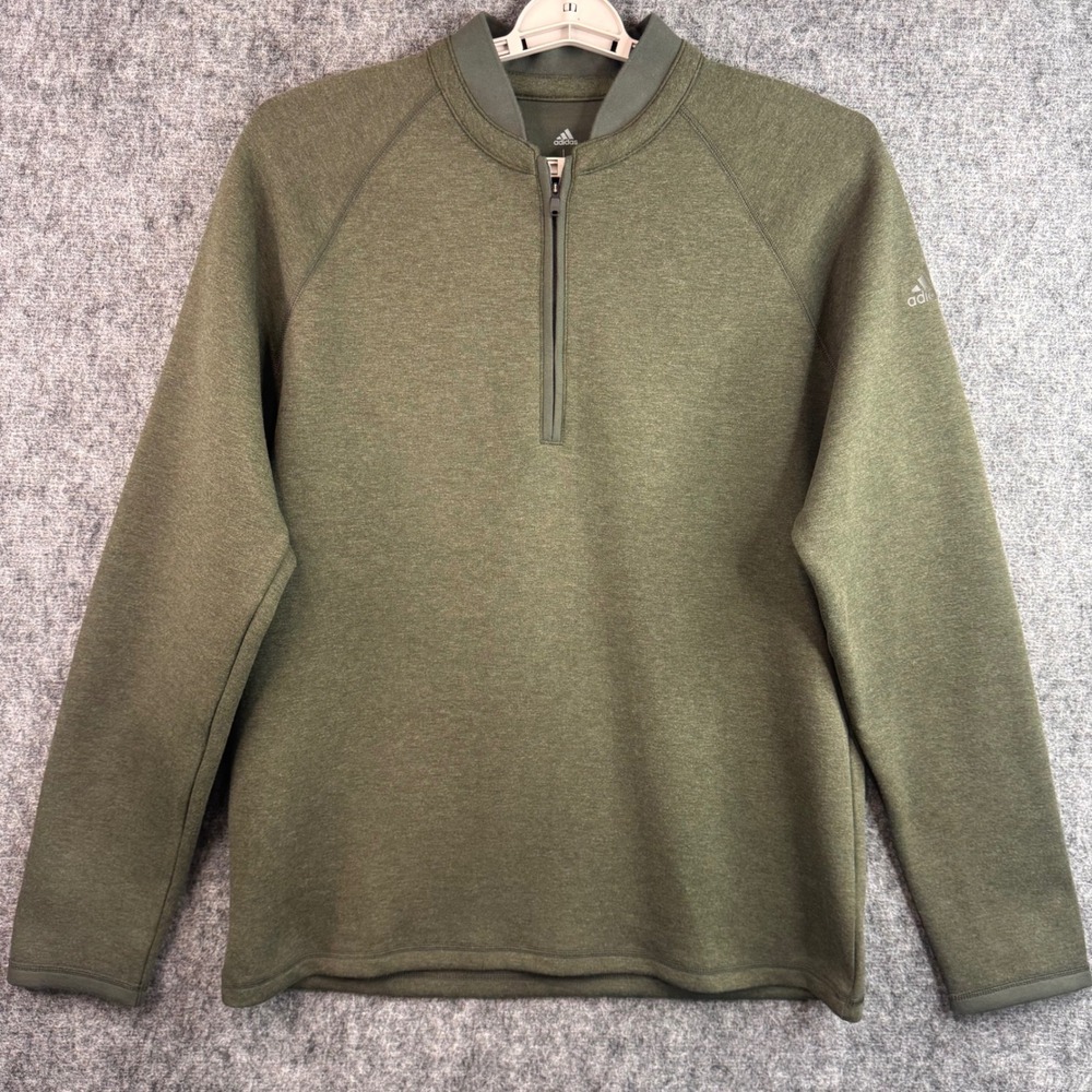 Adidas Mens Quarter Zip Pullover Olive Green Heather Sweatshirt Large RN 88387